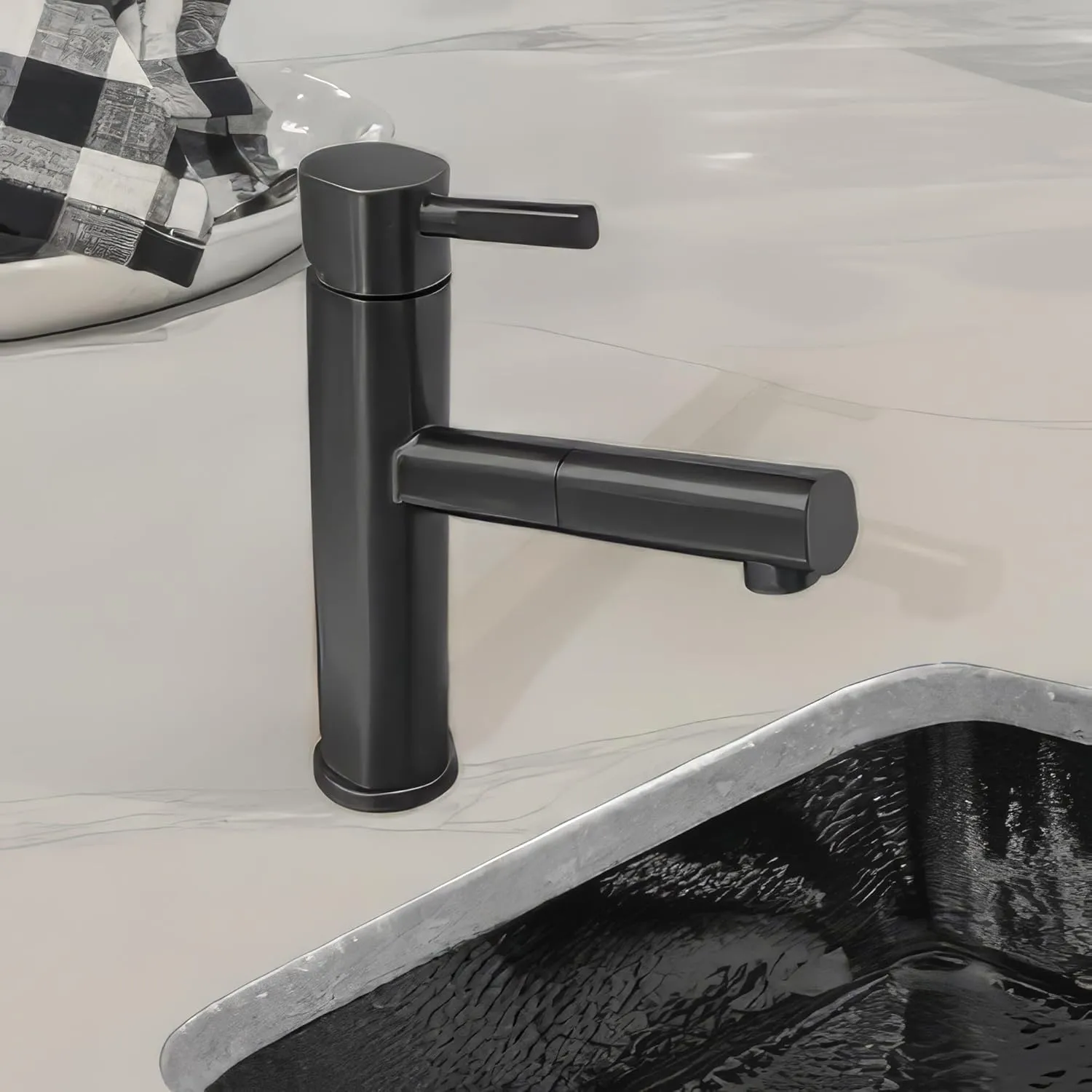 Whitehaus Kitchen Faucet; Single Lever Pull-Out Spray Head, Stainless Construction; Matte Black