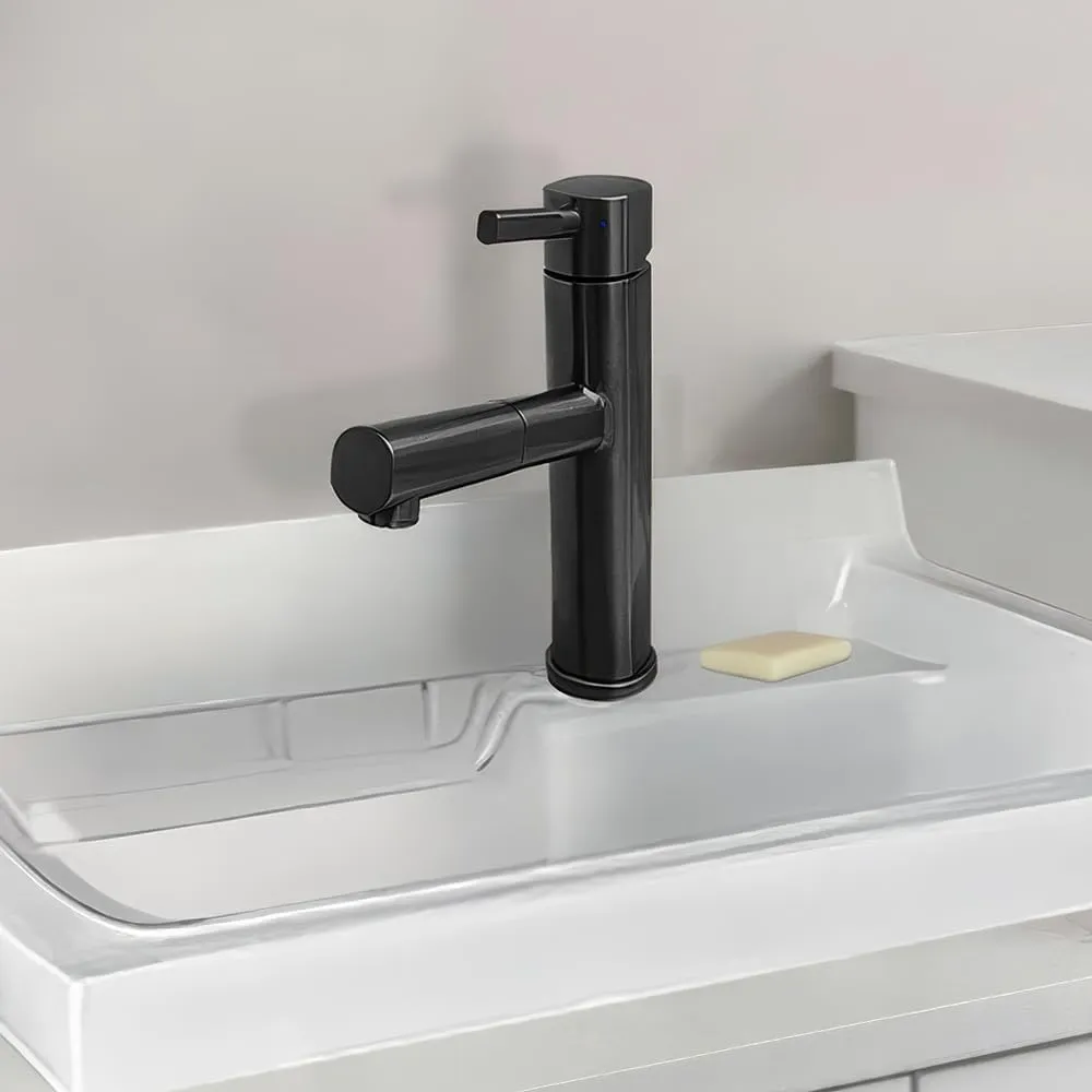 Whitehaus Kitchen Faucet; Single Lever Pull-Out Spray Head, Stainless Construction; Matte Black