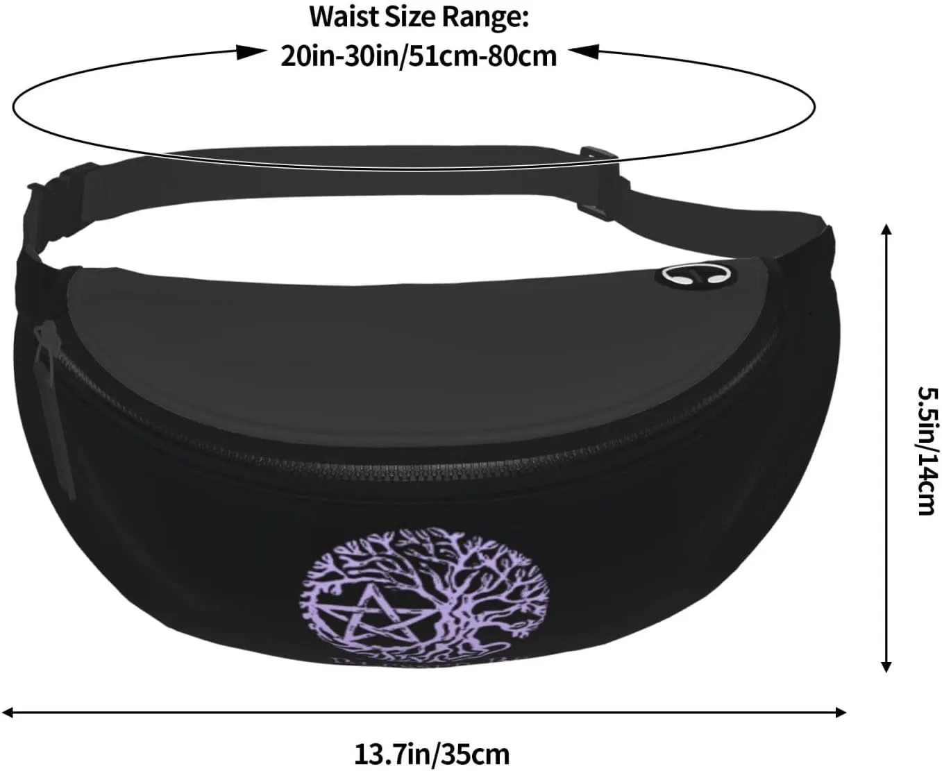 Wiccan & Pagan Sacred Unisex Adjustable Leisure Waist Bag Outdoor Sports Running Waist Bag Business Travel Mobile Phone Bag, Black