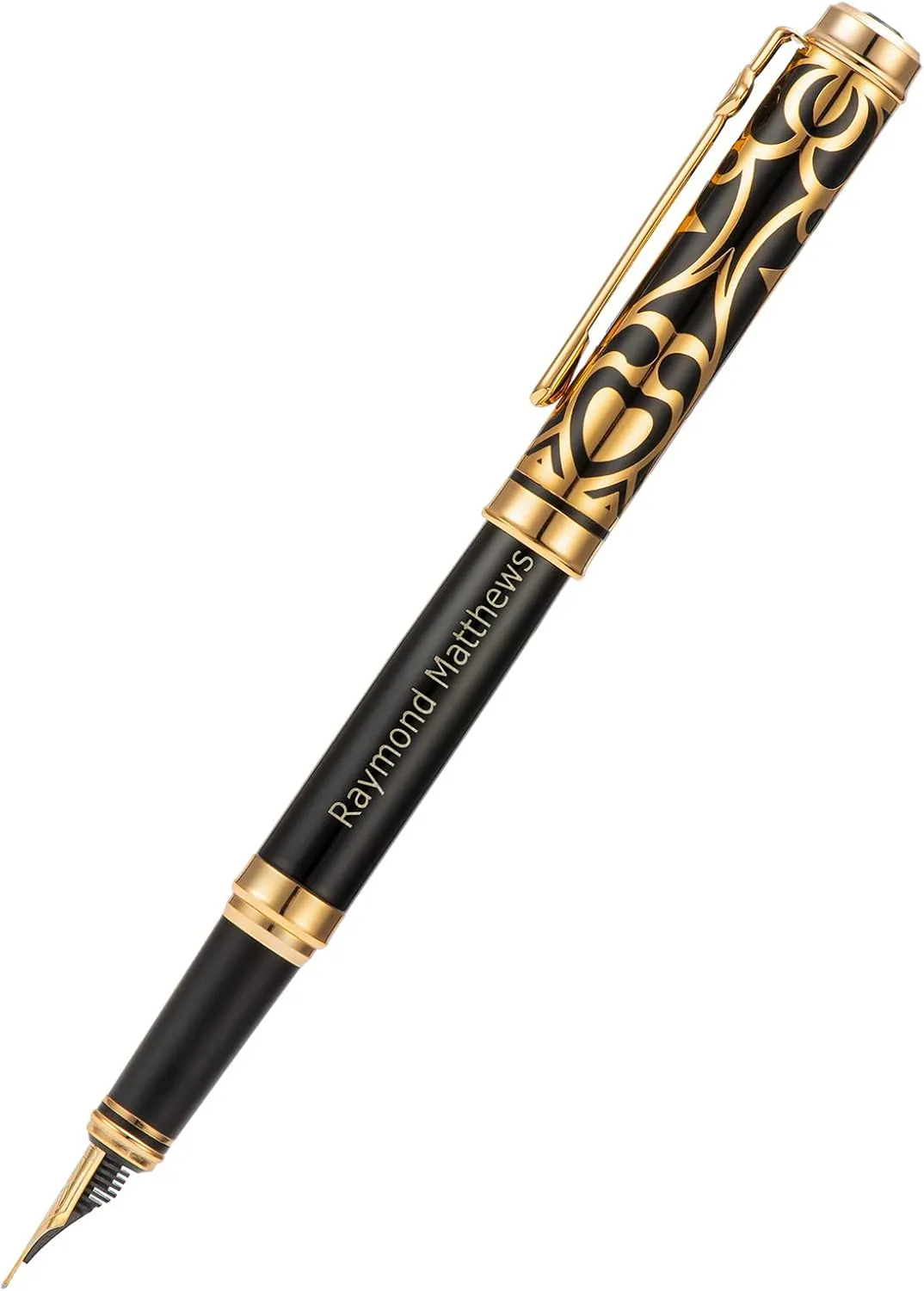 Wikult Personalized Duke Sapphire Fountain Pen Fine Nib Gold Trim Customized Pen Gift with Small Pen Bag, Engraved with Your Name