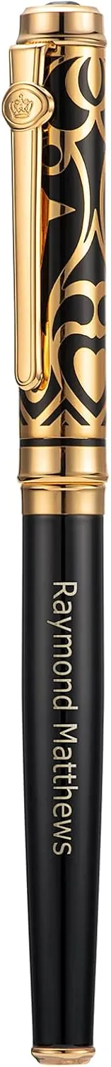 Wikult Personalized Duke Sapphire Fountain Pen Fine Nib Gold Trim Customized Pen Gift with Small Pen Bag, Engraved with Your Name