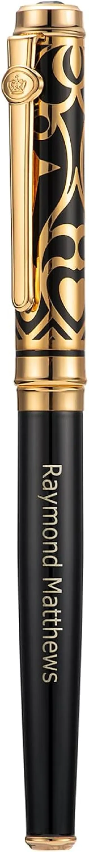 Wikult Personalized Duke Sapphire Fountain Pen Fine Nib Gold Trim Customized Pen Gift with Small Pen Bag, Engraved with Your Name