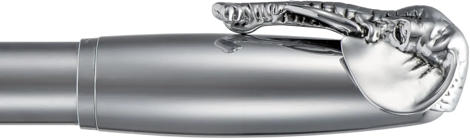 Wikult Personalized Fuliwen Fountain Pen Medium Nib, Sliver Stainless Steel Body Elephant Pattern, Customized Pen Gift with Small Pen Bag, Engraved with Your Name