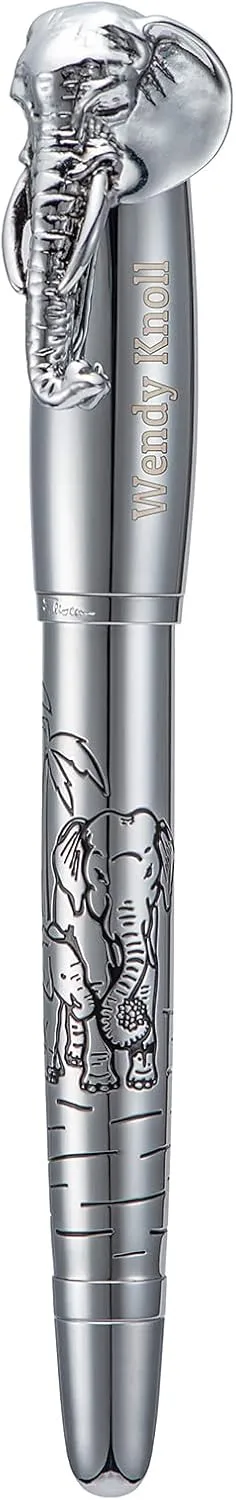Wikult Personalized Fuliwen Fountain Pen Medium Nib, Sliver Stainless Steel Body Elephant Pattern, Customized Pen Gift with Small Pen Bag, Engraved with Your Name