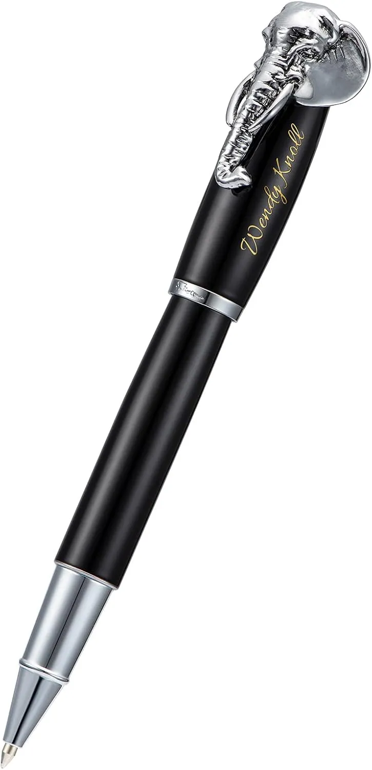 Wikult Personalized Fuliwen Rollerball Pen, Black Elephant Pattern, Customized Pen Gift with Small Pen Bag, Engraved with Your Name