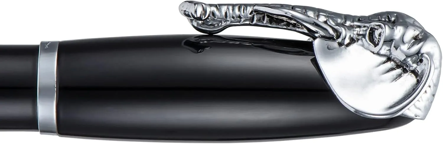 Wikult Personalized Fuliwen Rollerball Pen, Black Elephant Pattern, Customized Pen Gift with Small Pen Bag, Engraved with Your Name