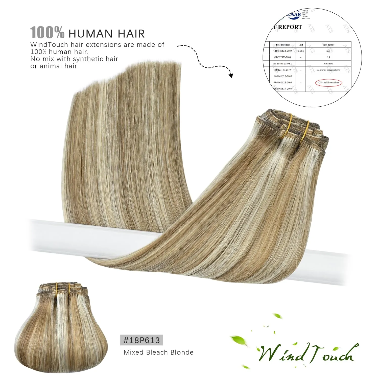 WindTouch Clip in Hair Extensions Human Hair Mixed Bleach Blonde 12Inch 75g Highlights for Blonde 7PCS #18P613