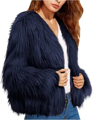 Winter Jackets for Women Open Front Faux Fur Coat Womens Fringe Jacket Fluffy Cardigan Long Sleeve Outwear Shaggy Jacket