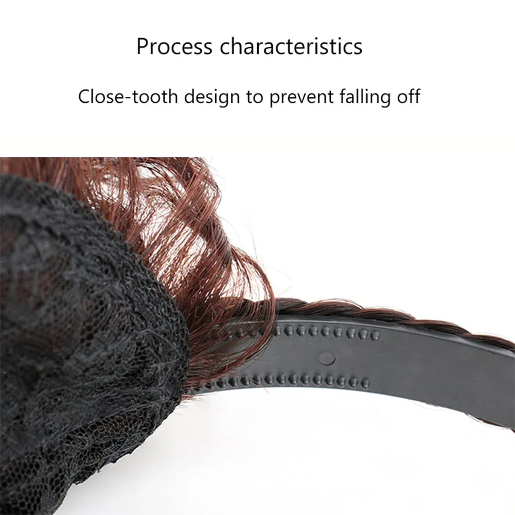 Women 10" Twist Braid Headband Straight Hairpieces Human Hair Clip In Topper Hair Extensions With Bangs Natural Black (Curly Natural Black)