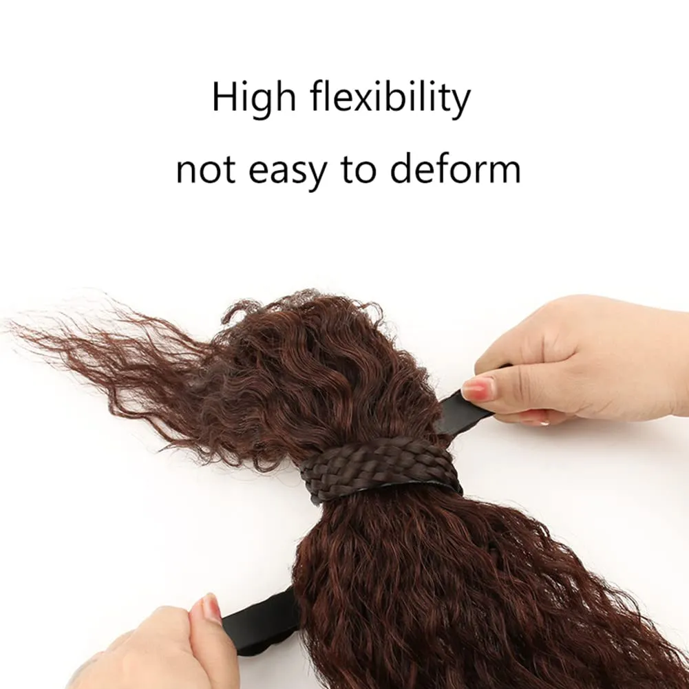 Women 10" Twist Braid Headband Straight Hairpieces Human Hair Clip In Topper Hair Extensions With Bangs Natural Black (Curly Natural Black)