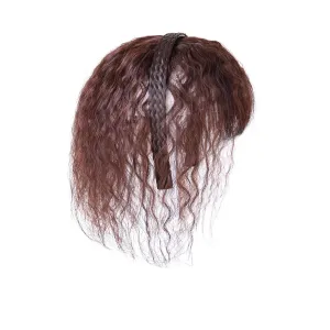 Women 10" Twist Braid Headband Straight Hairpieces Human Hair Clip In Topper Hair Extensions With Bangs Natural Black (Curly Reddish Dark Brown)
