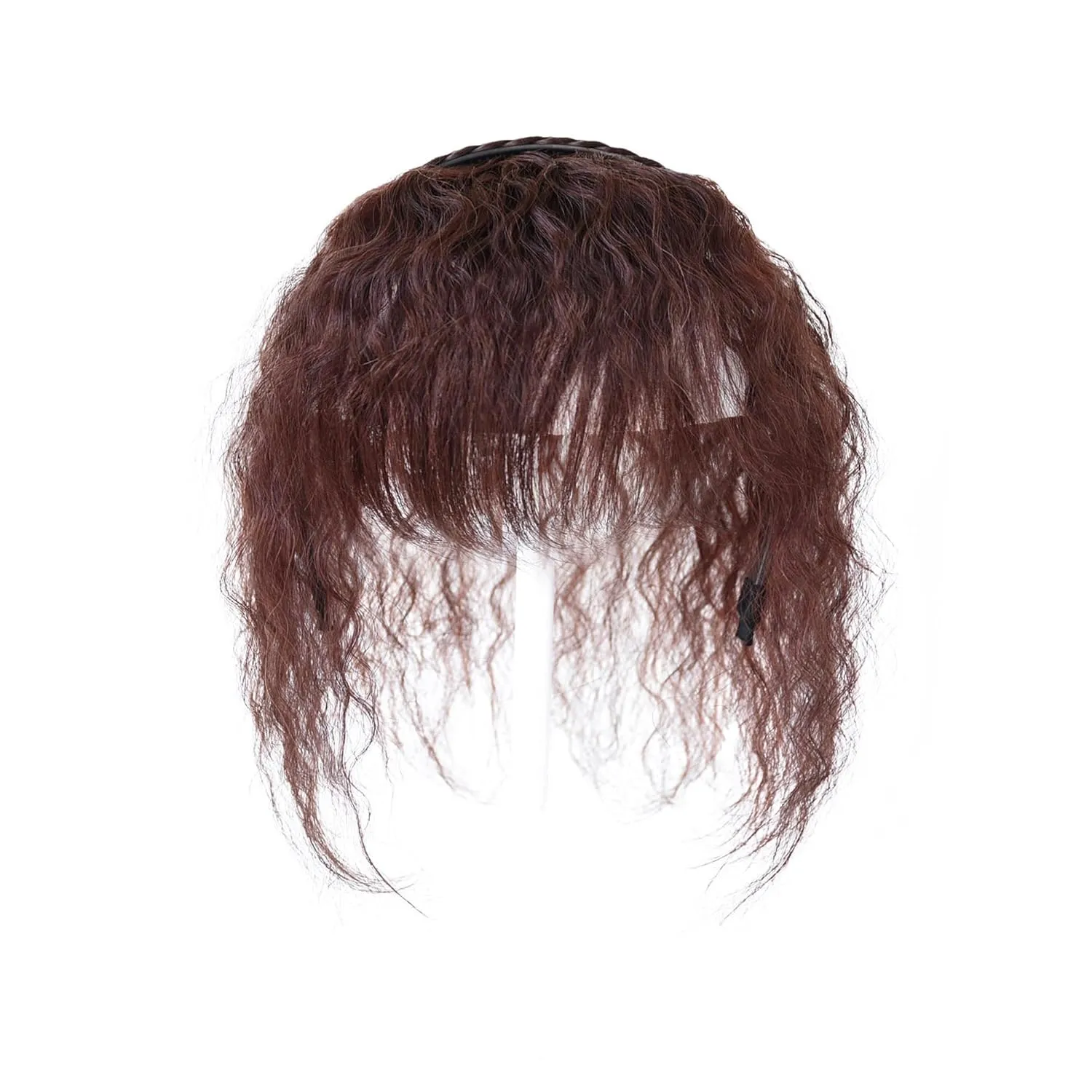 Women 10" Twist Braid Headband Straight Hairpieces Human Hair Clip In Topper Hair Extensions With Bangs Natural Black (Curly Reddish Dark Brown)