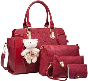 Women 4PCS Tote Satchel Shoulder Bag PU Top Handle Bag Clutch Card Holder