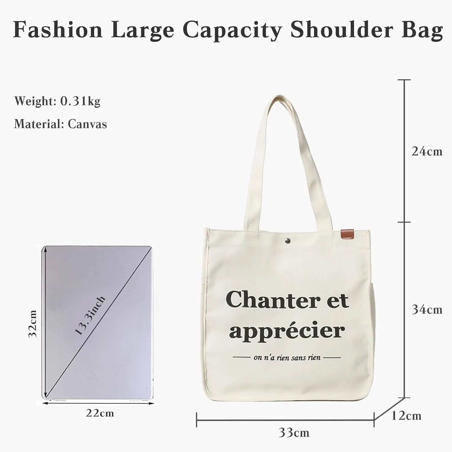 Women Canvas Handbag Large Capacity Shoulder Bag Multi-Pockets Top Handle Bag Chic Bag Casual Hobo Bag Tote Bag