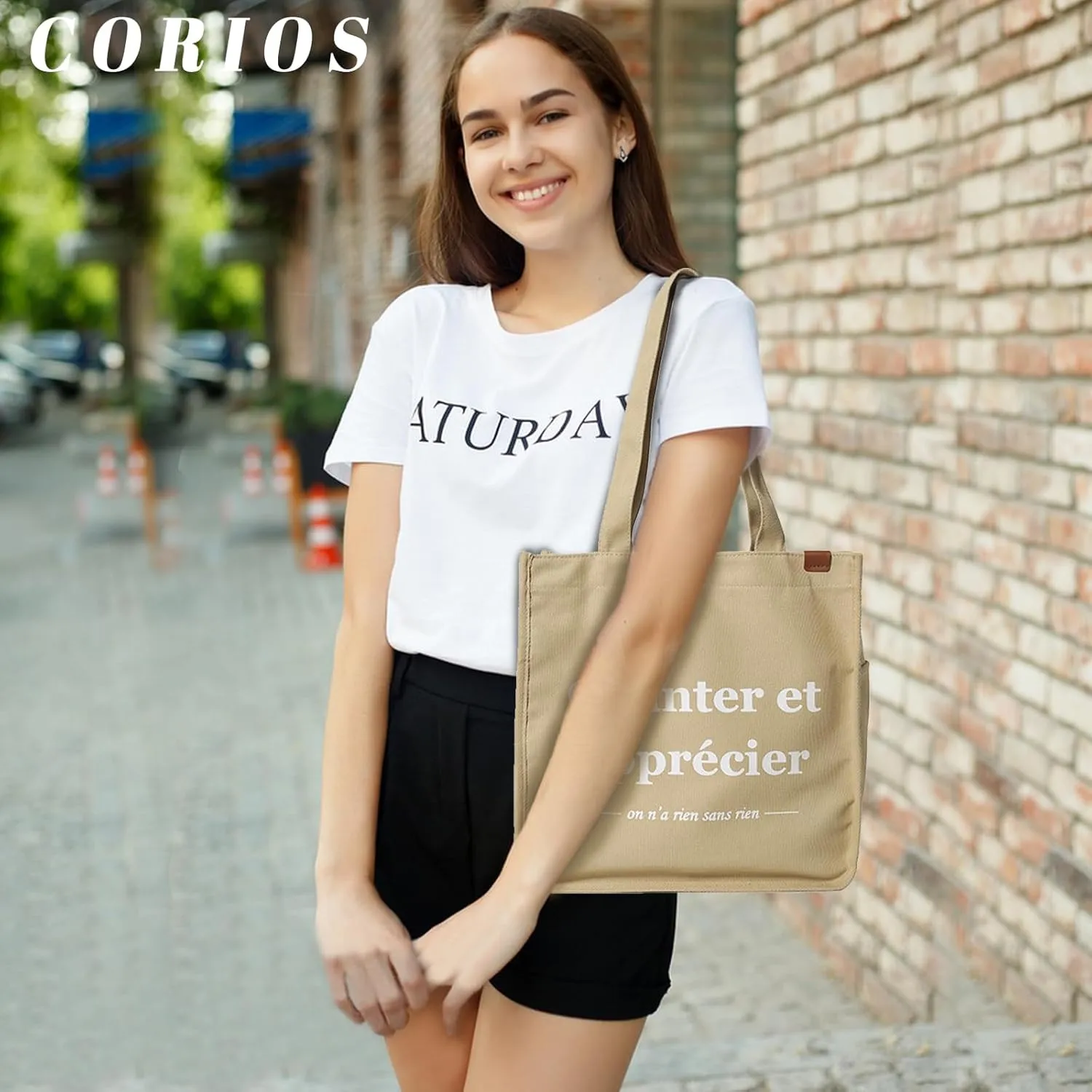 Women Canvas Handbag Large Capacity Shoulder Bag Multi-Pockets Top Handle Bag Chic Bag Casual Hobo Bag Tote Bag
