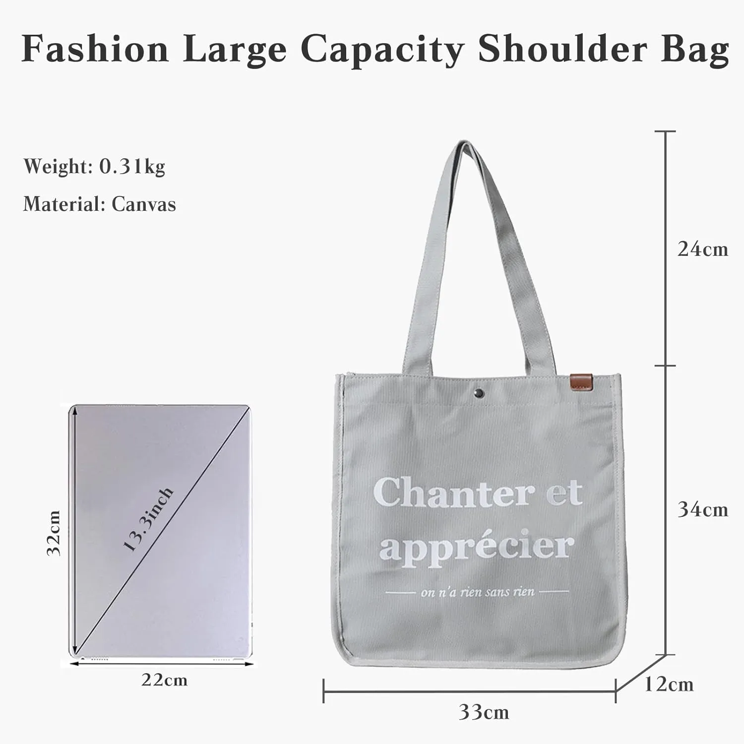 Women Canvas Handbag Large Capacity Shoulder Bag Multi-Pockets Top Handle Bag Chic Bag Casual Hobo Bag Tote Bag