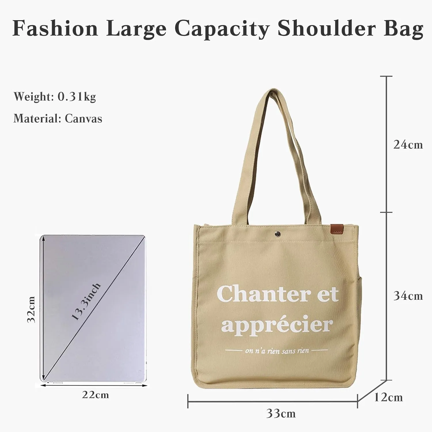 Women Canvas Handbag Large Capacity Shoulder Bag Multi-Pockets Top Handle Bag Chic Bag Casual Hobo Bag Tote Bag