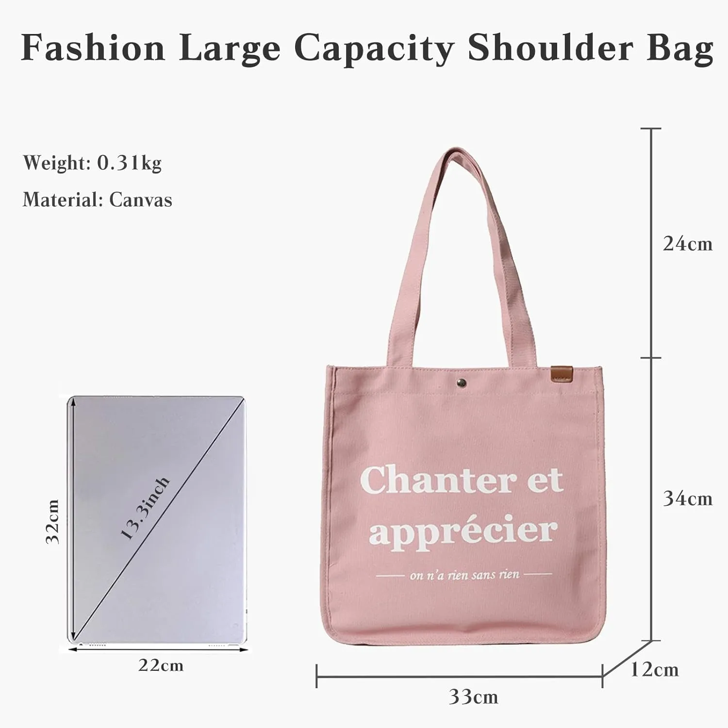 Women Canvas Handbag Large Capacity Shoulder Bag Multi-Pockets Top Handle Bag Chic Bag Casual Hobo Bag Tote Bag