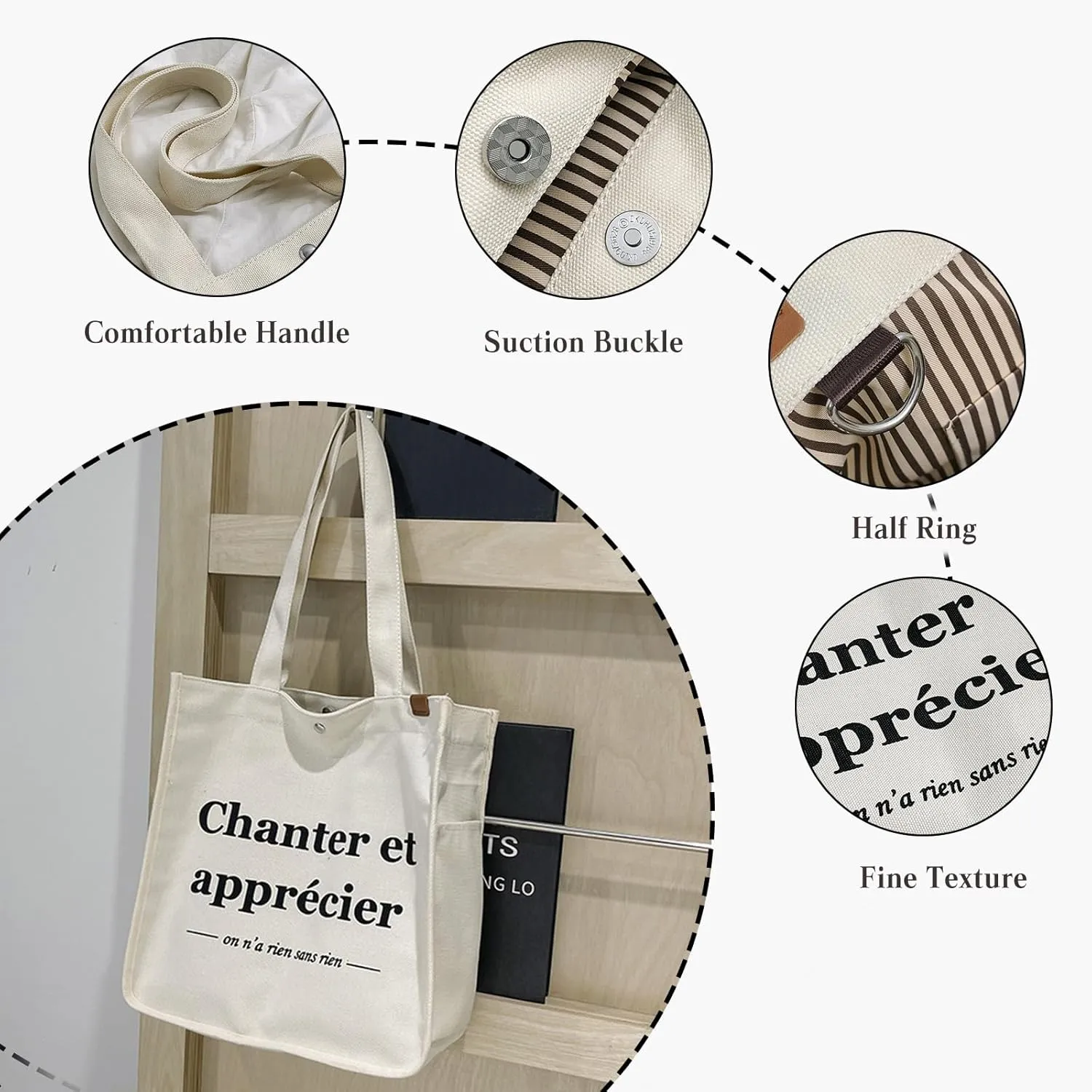 Women Canvas Handbag Large Capacity Shoulder Bag Multi-Pockets Top Handle Bag Chic Bag Casual Hobo Bag Tote Bag