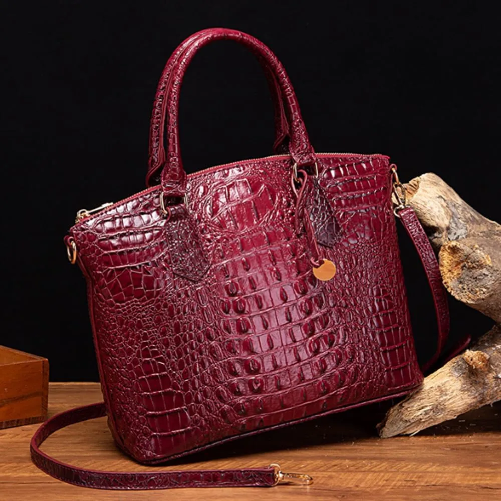 Women Crocodile Pattern Tote Purse Satchel PU Leather Retro Top Handle Handbag Shoulder Bags