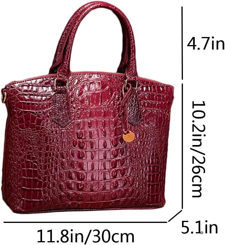 Women Crocodile Pattern Tote Purse Satchel PU Leather Retro Top Handle Handbag Shoulder Bags