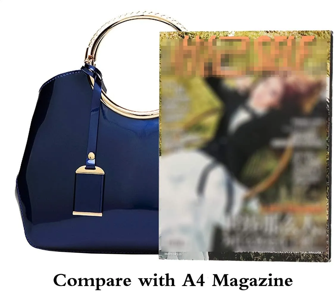 Women Elegant Handbag and Purse Top Handle Bag Patent Leather Tote Satchel Shoulder Clutch Crossbody Bag with Pendant Rose Red