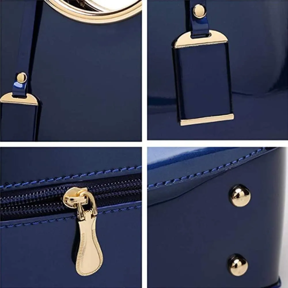 Women Elegant Handbag and Purse Top Handle Bag Patent Leather Tote Satchel Shoulder Clutch Crossbody Bag with Pendant Rose Red