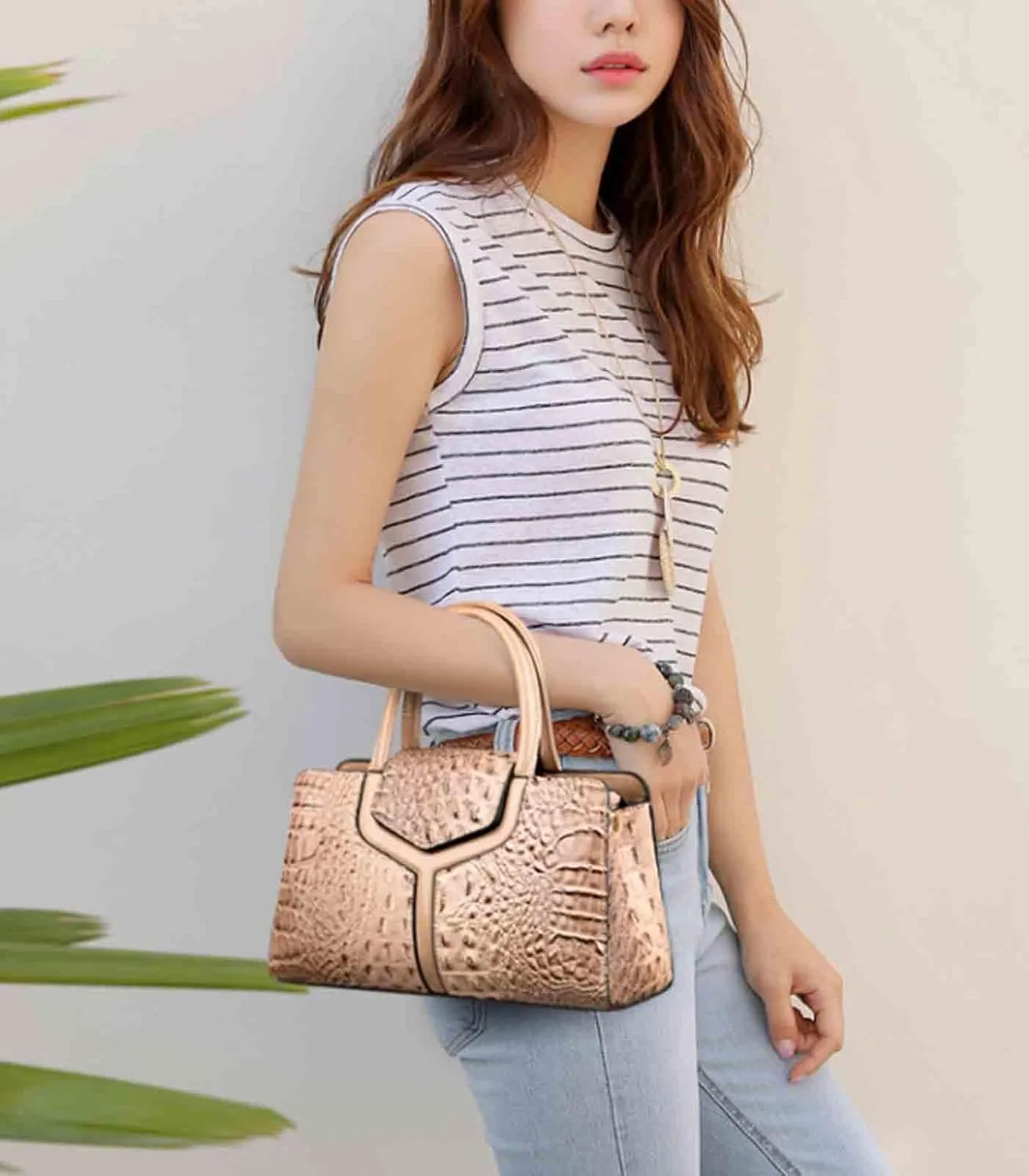 Women Elegant Purses and Handbags Crocodile Pattern Top Handle Satchel PU Leather Crossbody Shoulder Bags