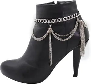 Women Fashion Jewelry Boot Bracelet Metal Chain Heels Shoe Silver Color Wave Fringe Tassel Charms