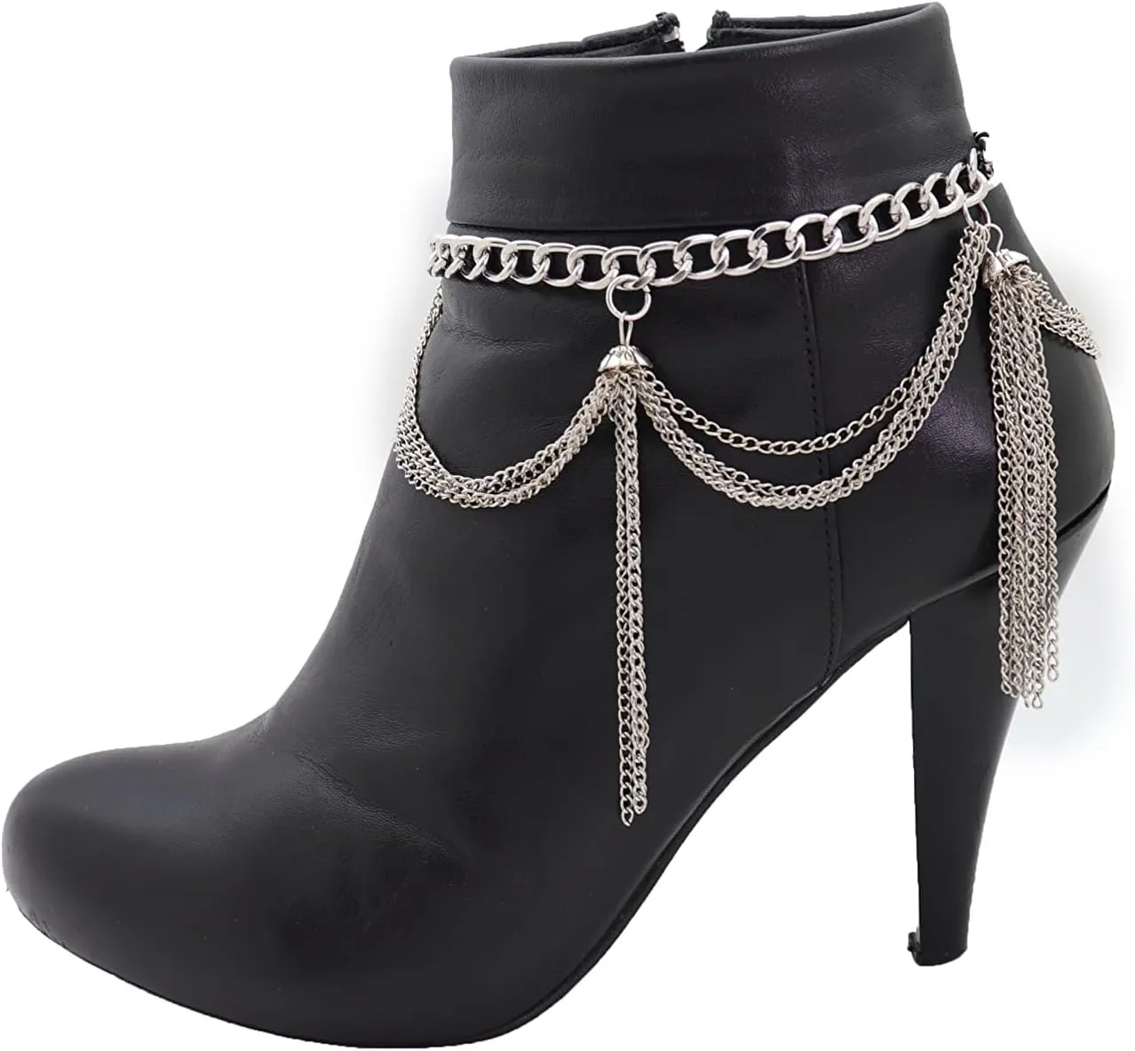 Women Fashion Jewelry Boot Bracelet Metal Chain Heels Shoe Silver Color Wave Fringe Tassel Charms