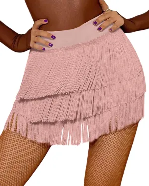 Women Fringe Dance Skirt Latin Salsa Tango Ballroom Skirts Sexy Fringe Wrap Skirt Mini Shorts
