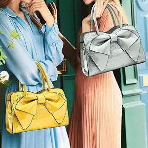 Women Handbgs Purses Patent Leather Satchel Top Handle Bags Bowknot Evening Bag