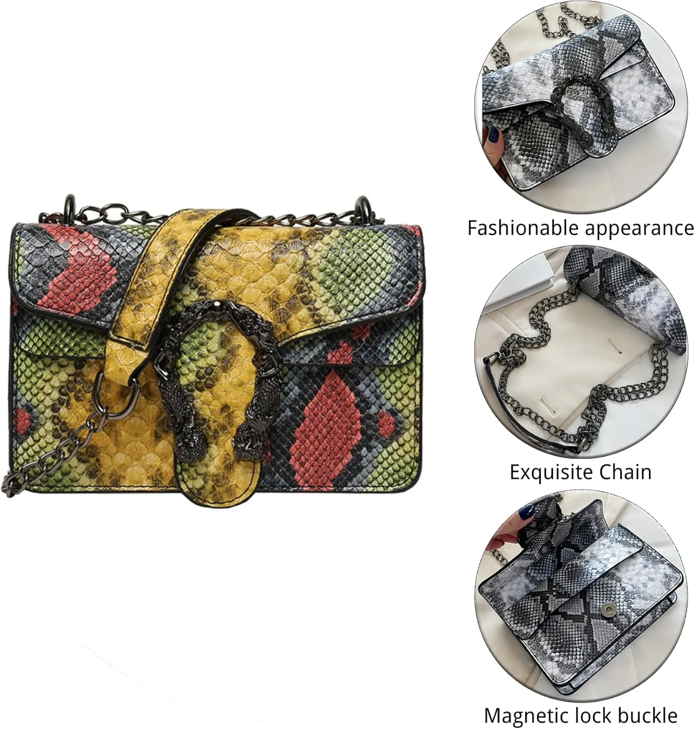 Women Leather Crossbody Purse Bags,Fashion Snake Printed Leather Shoulder Bags,Small Clutch Bags