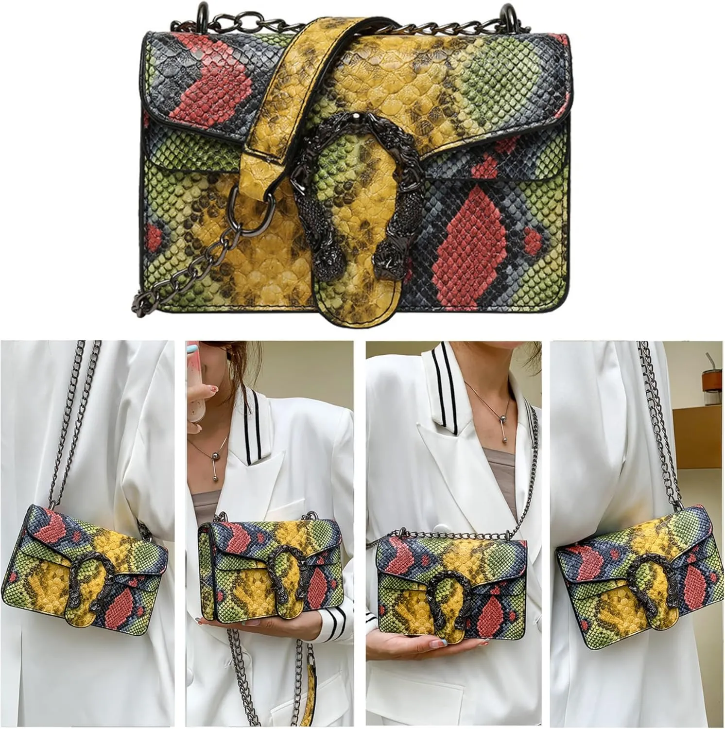 Women Leather Crossbody Purse Bags,Fashion Snake Printed Leather Shoulder Bags,Small Clutch Bags