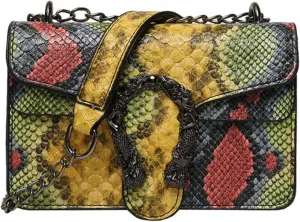 Women Leather Crossbody Purse Bags,Fashion Snake Printed Leather Shoulder Bags,Small Clutch Bags