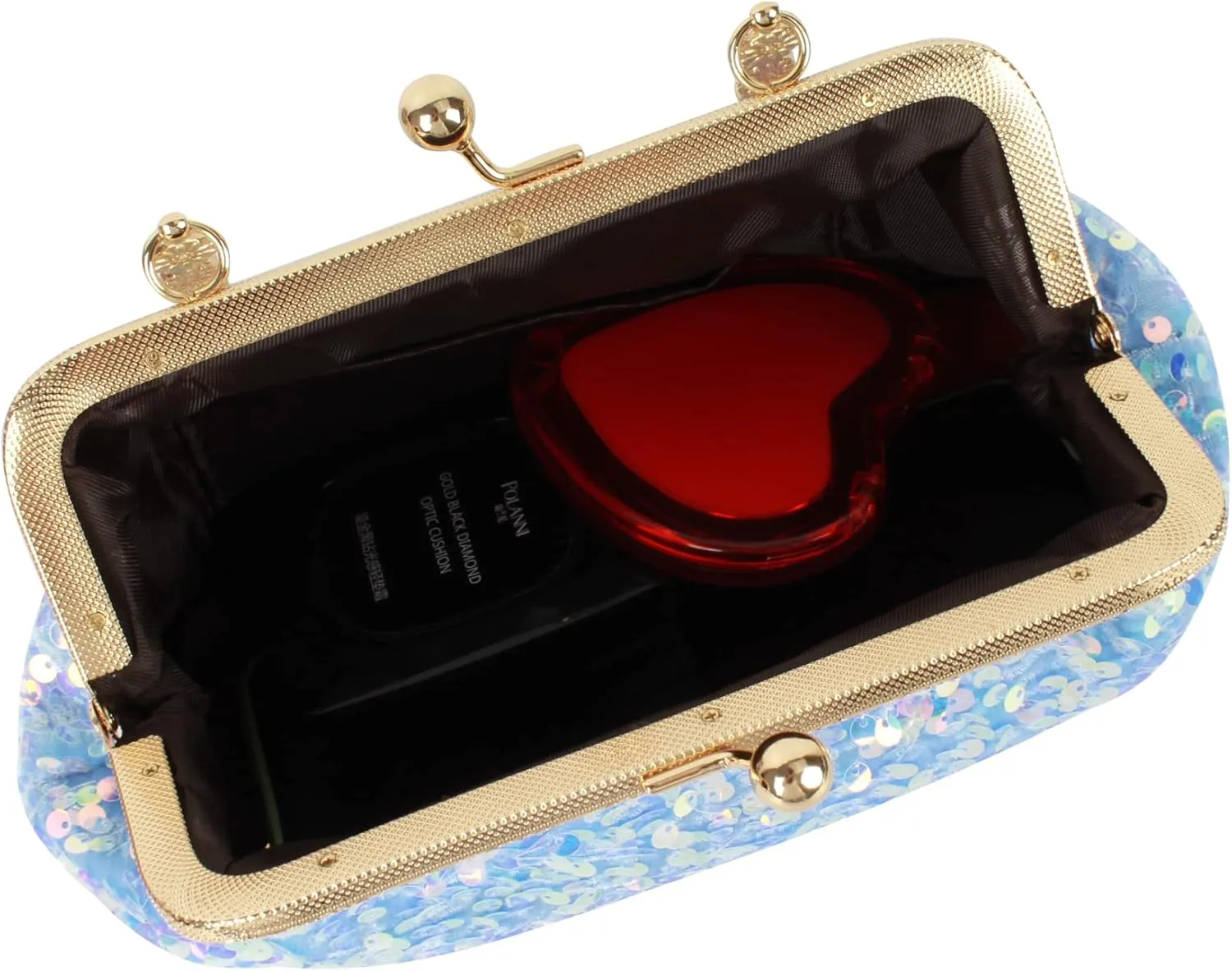 Women Mini Glitter Sequin Evening Handbag Clutch Metal Top-handle Bag Chain Strap Cross-body Bag