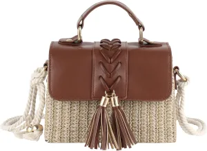 Women Mini Straw Woven Cross-body Shoulder Bag Top-handle Bag Handbag