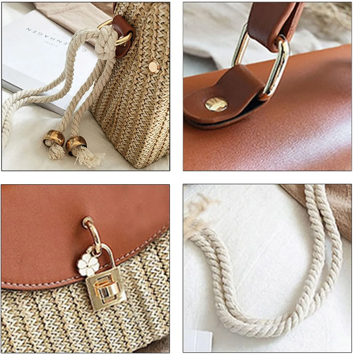 Women Mini Straw Woven Cross-body Shoulder Bag Top-handle Bag Handbag