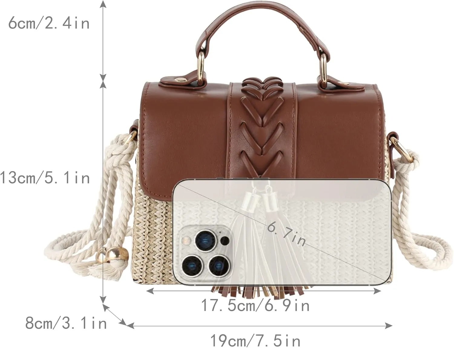 Women Mini Straw Woven Cross-body Shoulder Bag Top-handle Bag Handbag