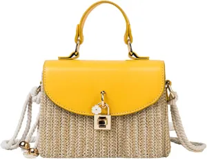 Women Mini Straw Woven Cross-body Shoulder Bag Top-handle Bag Handbag