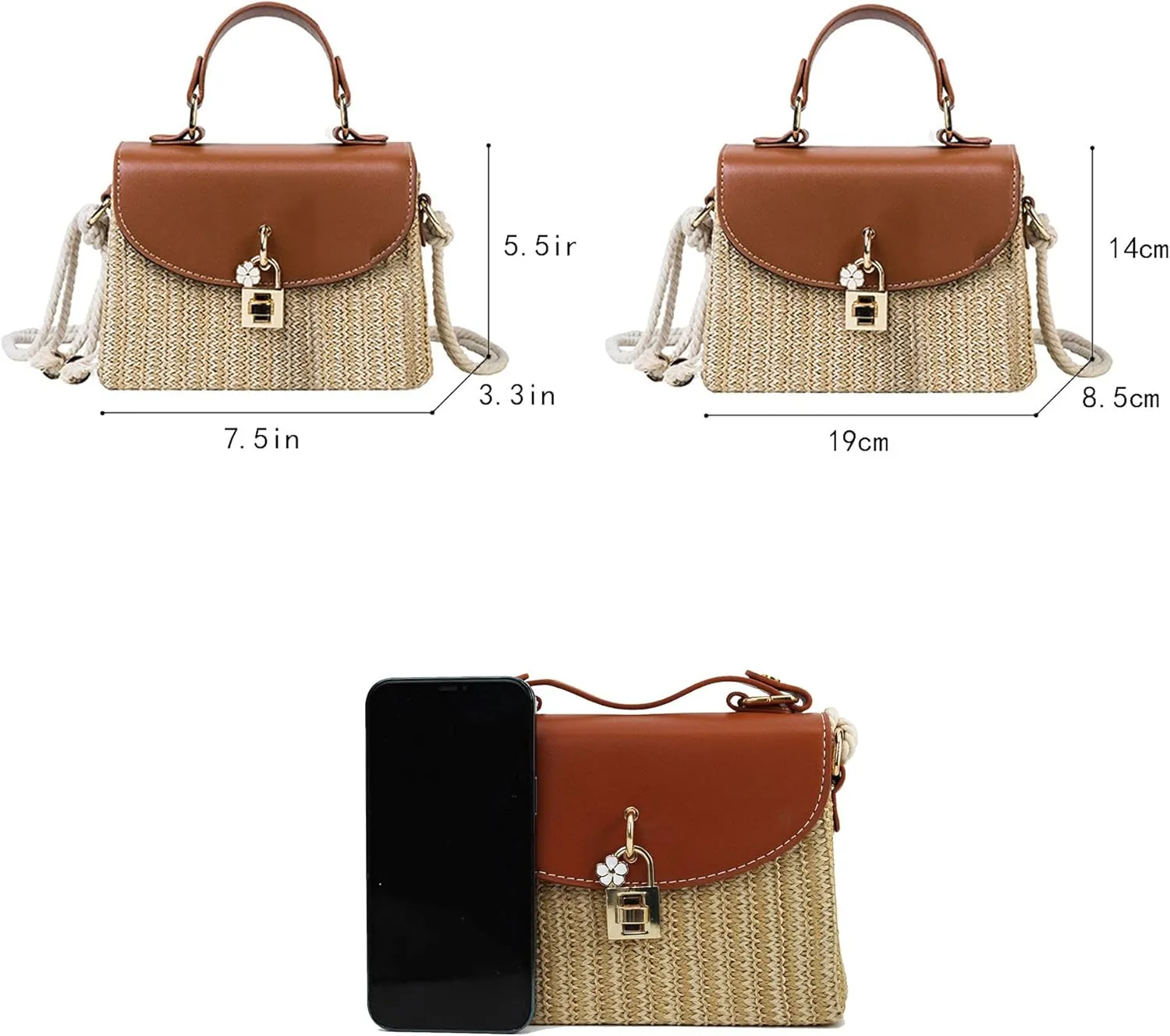 Women Mini Straw Woven Cross-body Shoulder Bag Top-handle Bag Handbag