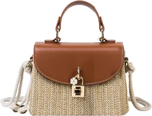 Women Mini Straw Woven Cross-body Shoulder Bag Top-handle Bag Handbag