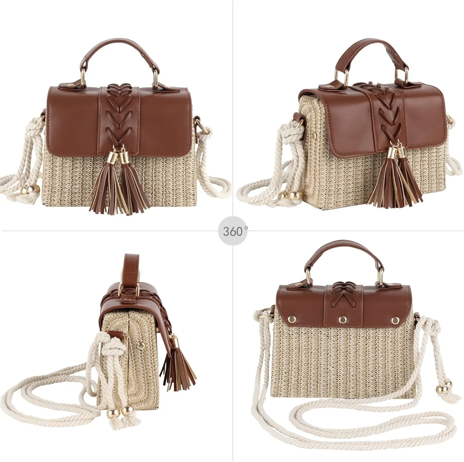 Women Mini Straw Woven Cross-body Shoulder Bag Top-handle Bag Handbag