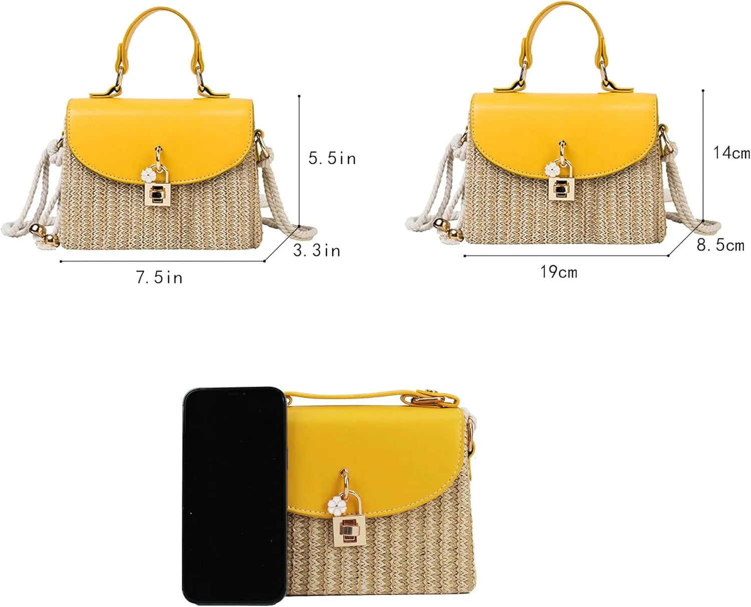 Women Mini Straw Woven Cross-body Shoulder Bag Top-handle Bag Handbag