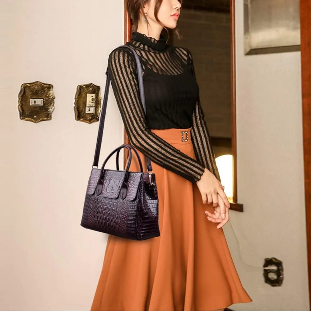 Women Satchel Handbags Top-Handle Bags fuax Leather Embossed Crocodile pattern shoulder bag
