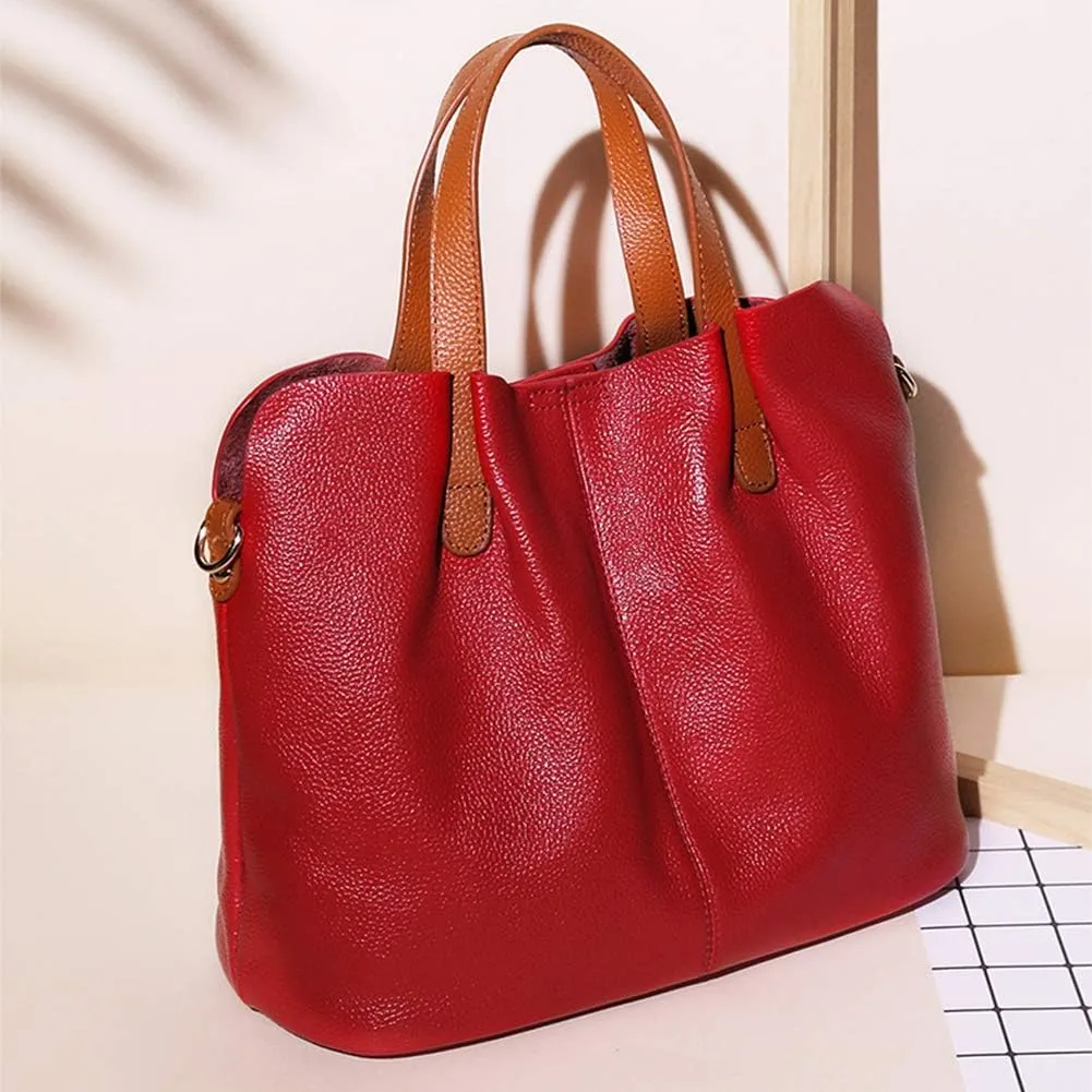 Women Soft Leather Tote Bags Top Handle Handbags with Adjustable Detachable Straps for Daily
