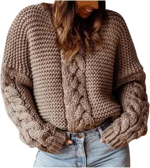Women Solid Chunky Cable Knit Sweaters Pullover Fall Fashion 2023 Loose Winter Sweaters (Available in Plus Size)