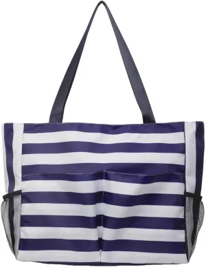 Women Striped Tote Bag Contrast Color Handbag Large Capacity Trendy Commuting Bag Multi-pockets Fashion Shoulder B