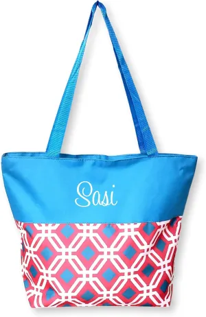 Women Teen Fashion Print Lined Top Zipper Tote Bag Handbag with Solid Top - Can be Personalized