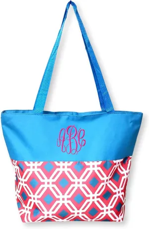 Women Teen Fashion Print Lined Top Zipper Tote Bag Handbag with Solid Top - Can be Personalized